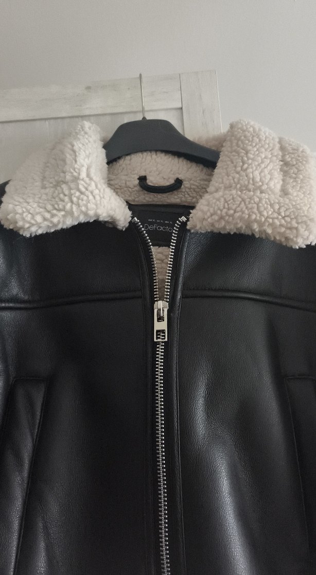 Kürk Detaylı Siyah Deri Kadın Ceket - Görsel 2