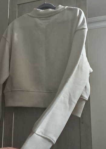 V Yaka Krık beyaz Kadın crop Sweatshirt - Görsel 6