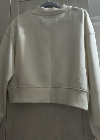 V Yaka Krık beyaz Kadın crop Sweatshirt - Görsel 5