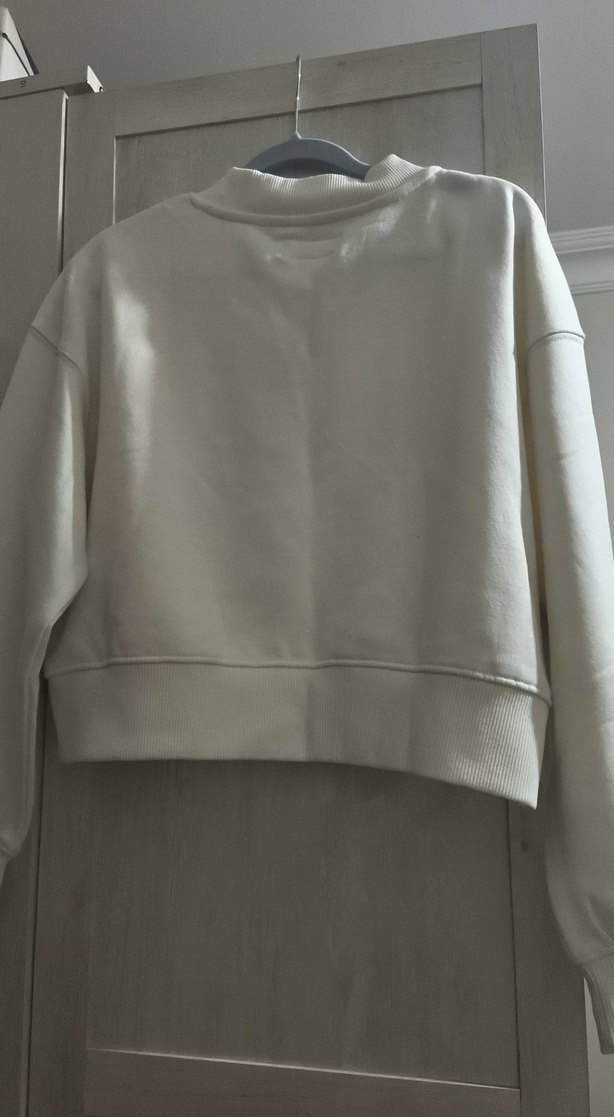 V Yaka Krık beyaz Kadın crop Sweatshirt - Görsel 5