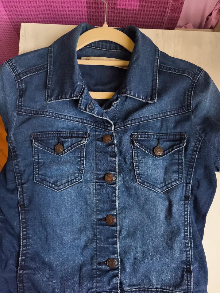 Kadın Lacivert Kot Ceket Düğmeli - Görsel 4