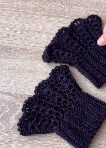 Bordo Örgü Bohem Kadın Eldiveni - Görsel 14