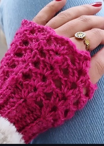 Bordo Örgü Bohem Kadın Eldiveni - Görsel 15