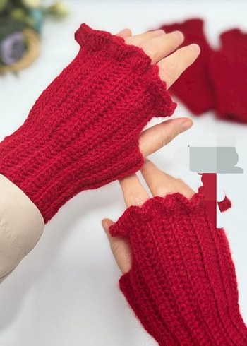 Bordo Örgü Bohem Kadın Eldiveni - Görsel 12