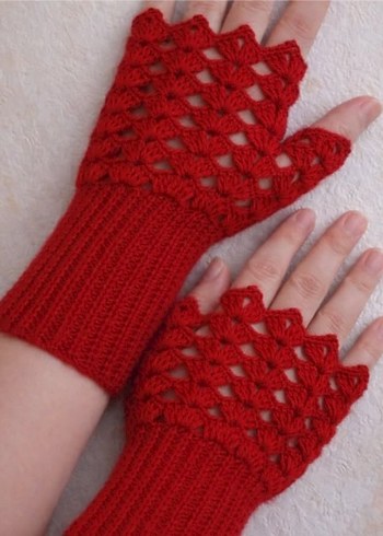 Bordo Örgü Bohem Kadın Eldiveni - Görsel 11