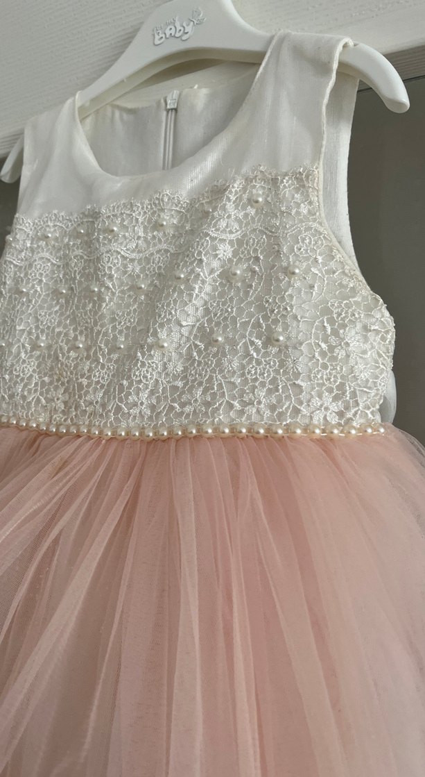 Pembe Kolsuz Fırfırlı Kız Çocuk Elbisesi - Görsel 2