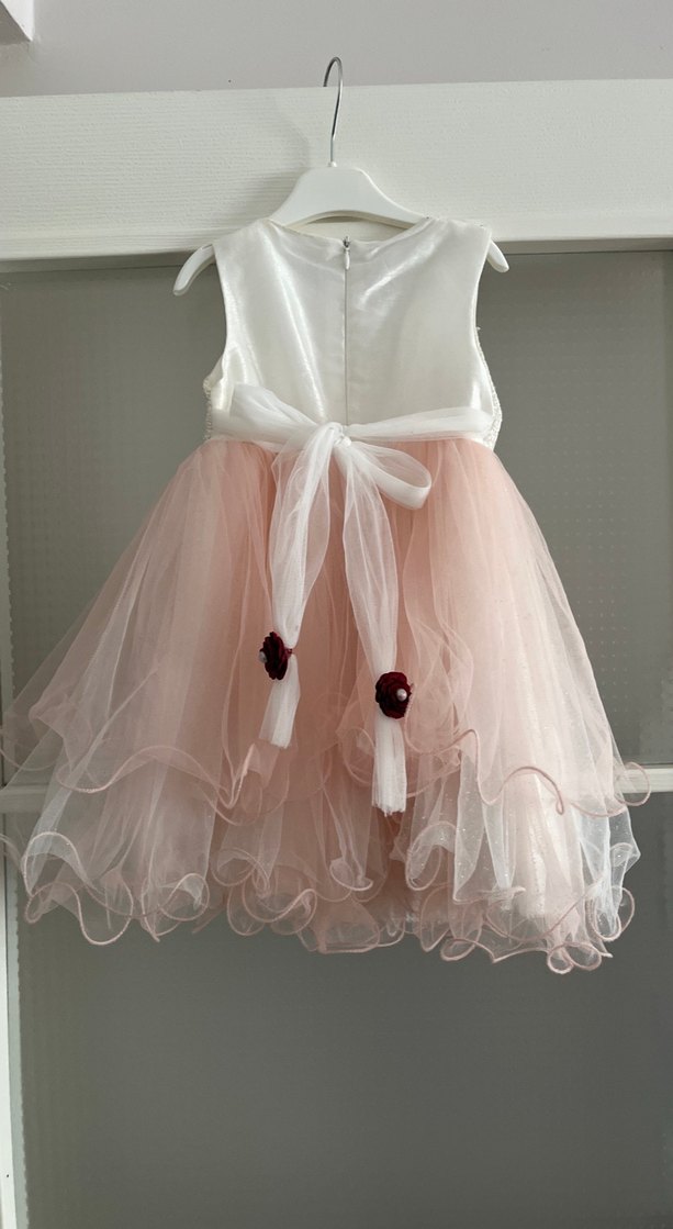 Pembe Kolsuz Fırfırlı Kız Çocuk Elbisesi - Görsel 5