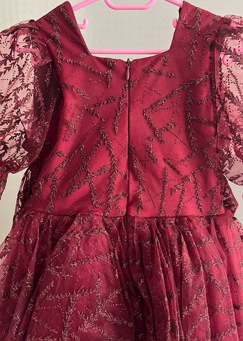 Bordo Dantelli Kız Elbisesi V Yaka - Görsel 6