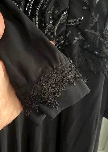 Nakışlı Siyah Uzun Kollu Abiye Elbise - Görsel 4