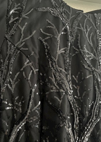 Nakışlı Siyah Uzun Kollu Abiye Elbise - Görsel 5