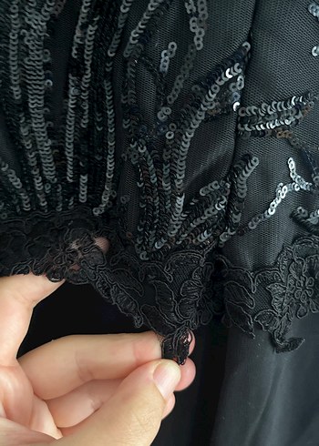 Nakışlı Siyah Uzun Kollu Abiye Elbise - Görsel 2