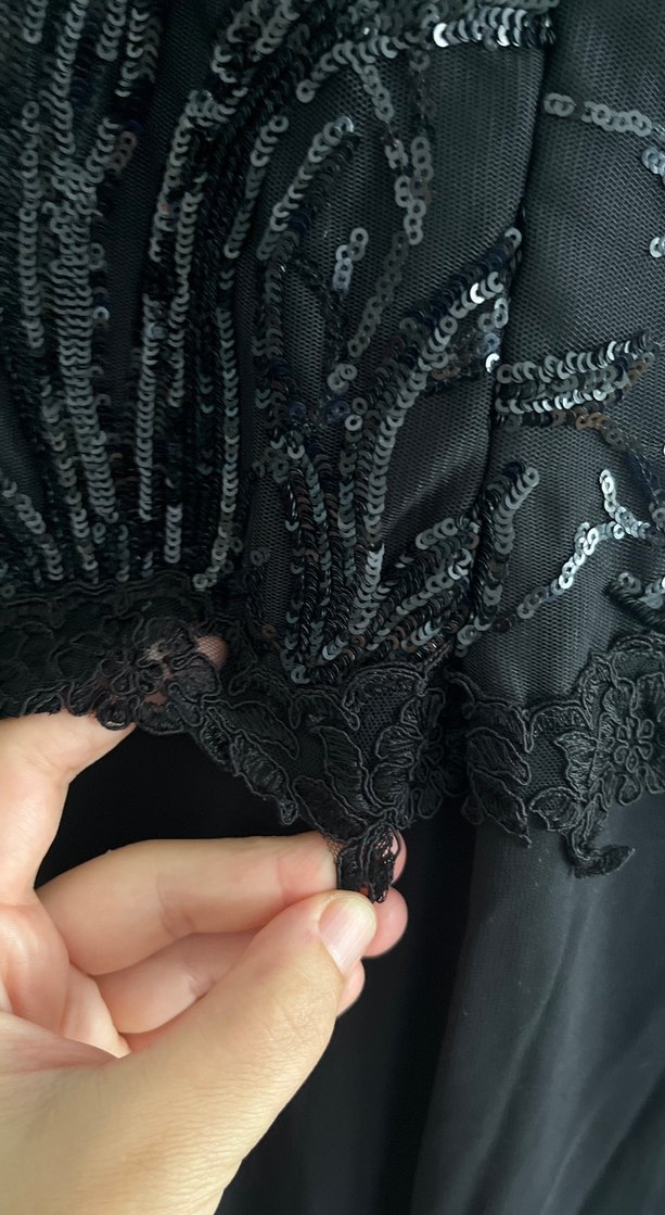 Nakışlı Siyah Uzun Kollu Abiye Elbise - Görsel 2