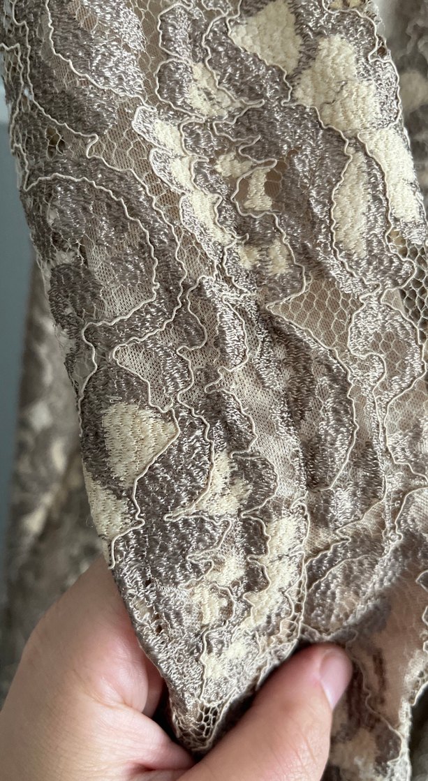 Dantel Detaylı Sütlü Kahverengi Uzun Abiye Elbise - Görsel 3