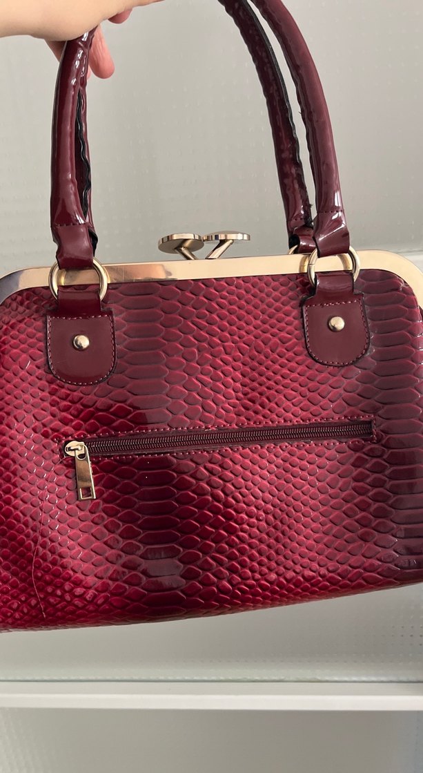 Bordo Yılan Derisi Desenli Deri Kadın Çanta - Görsel 3