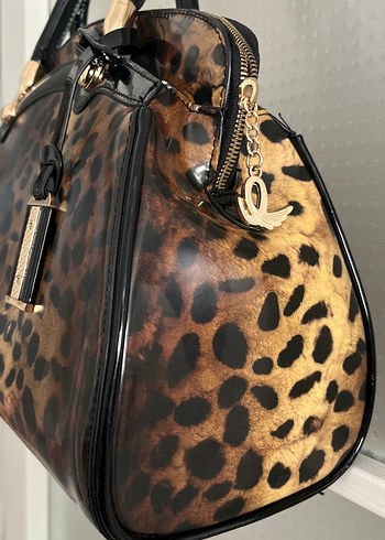 Kahverengi Leopar Desenli Kadın Deri Çanta - Görsel 5