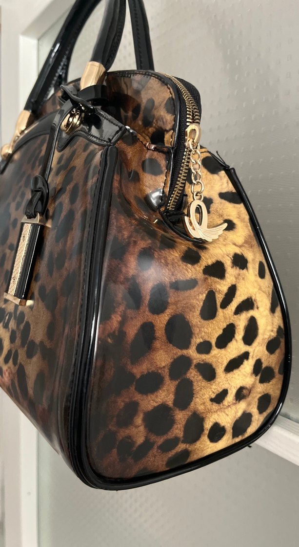 Kahverengi Leopar Desenli Kadın Deri Çanta - Görsel 5