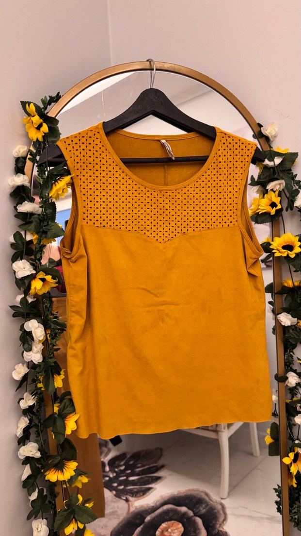 Hardal sarı Kadın kot kesim pantolon ve bluz takım - Görsel 2