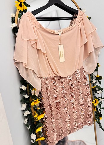 Volanlı Kısa Straplez Bohem Elbise - Görsel 3