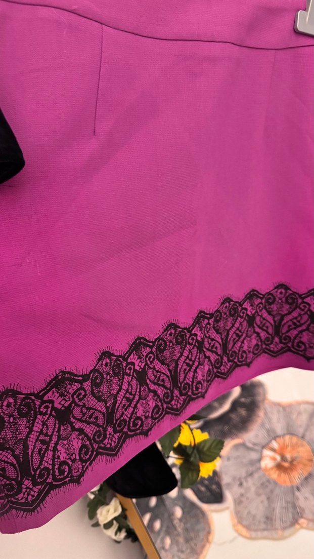 Harika ikili kadife şıklığı bluz dantel baskı mini etek - Görsel 4