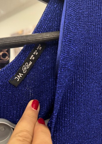 V Yaka Mavi baharlık triko  Kadın Kazak - Görsel 3