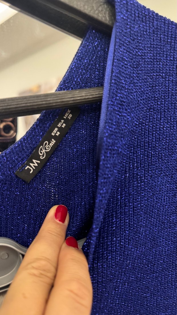 V Yaka Mavi baharlık triko  Kadın Kazak - Görsel 3