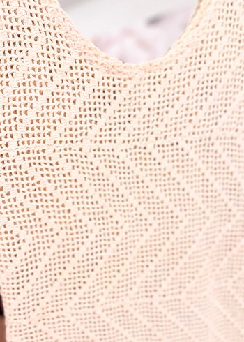 V Yaka Kolsuz Bej Örgü Bohem Elbise - Görsel 2