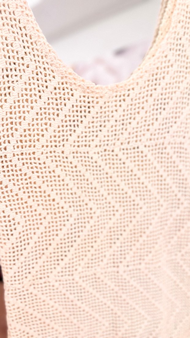 V Yaka Kolsuz Bej Örgü Bohem Elbise - Görsel 2