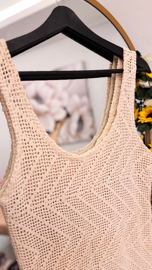 V Yaka Kolsuz Bej Örgü Bohem Elbise - Görsel 4