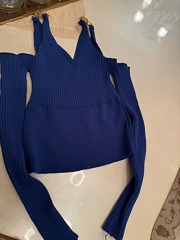 Diğer Saks mavi triko kısa bluz sıfırdır