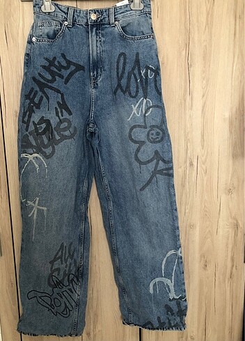 H&M desenli wide leg jean