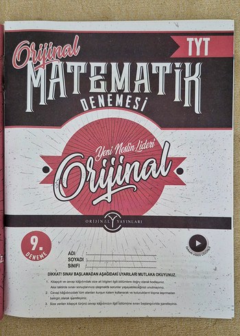  Beden Orijinal Yayınları TYT Matematik Denemeleri