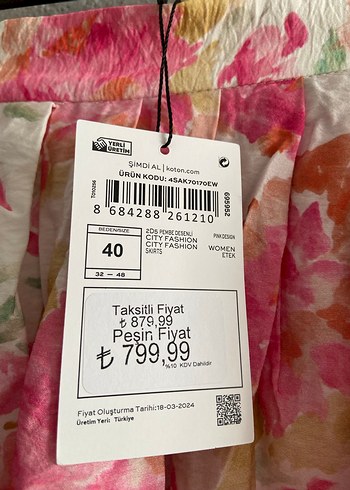 40 Beden pembe Renk Pembe Batik Desenli Uzun Bohem Etek