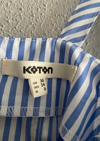 Koton Mavi Çizgili Pamuklu Uzun Elbise