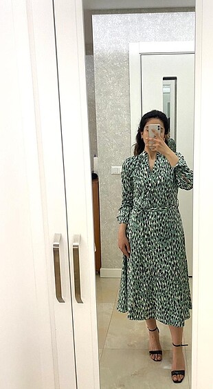 H&M Yeşil Leopar Desenli Elbise