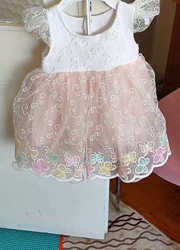 9-12 Ay Beden pembe Renk Kız bebek elbisesi