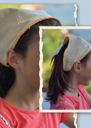 Bej Dantel Detaylı Ham Bez Vintage Papatya Saç Bandı, eşarp