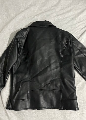 Siyah Kadın Deri Biker Ceket - Görsel 2