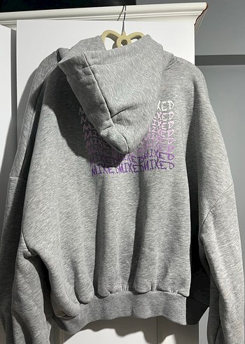 Gri Kadın Kapüşonlu Salaş Sweatshirt - Görsel 2