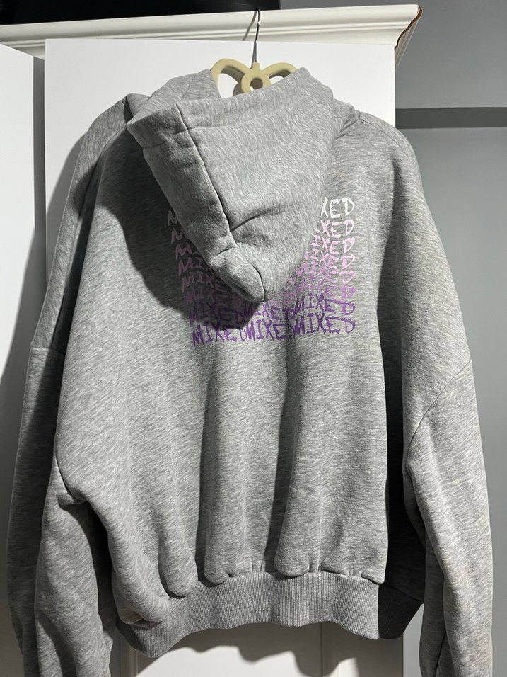 Gri Kadın Kapüşonlu Salaş Sweatshirt - Görsel 2