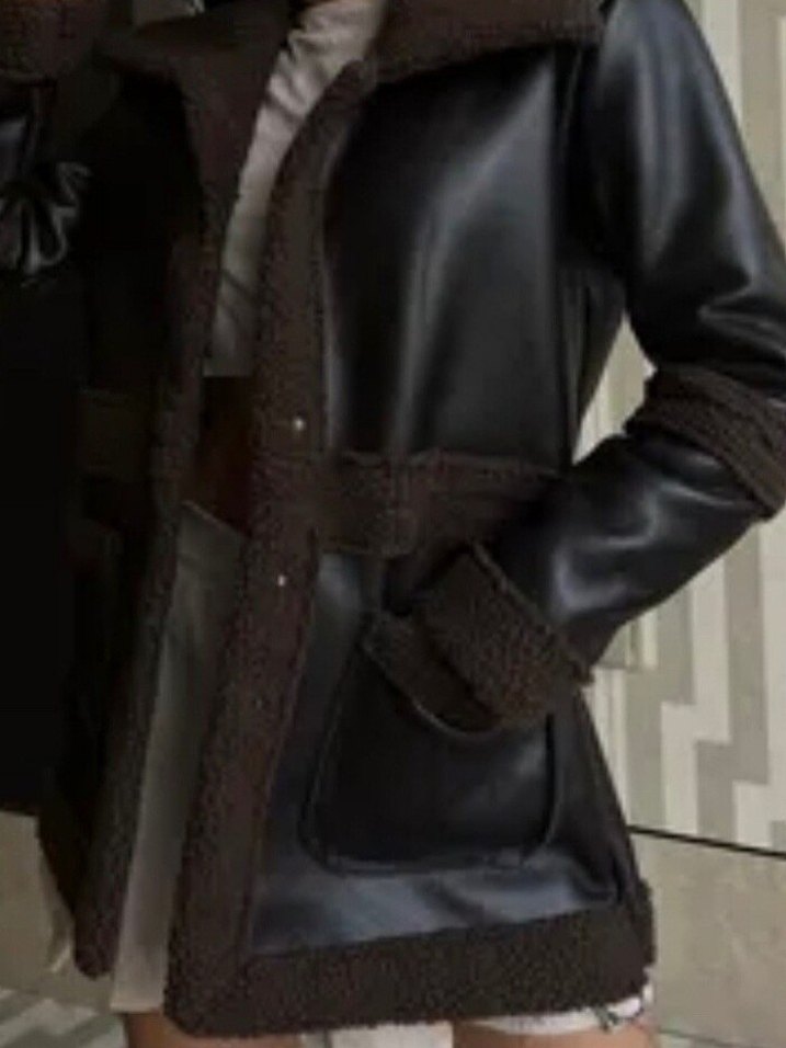 Kahverengi Kürklü Deri Kadın Ceket Mont - Görsel 2