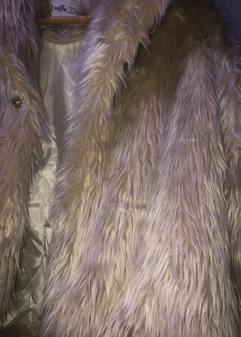 Bej Kadın Suni Kürk Midi Ceket - Görsel 2