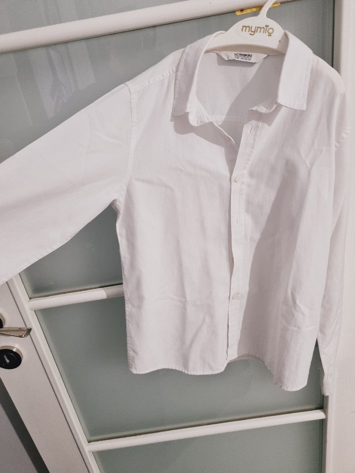 Düğmeli Keten Beyaz erkek cocuk gomlek - Görsel 3