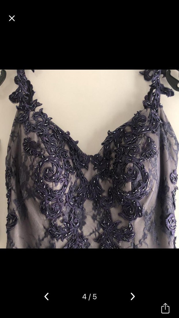 Dantel Detaylı Lacivert Uzun Abiye Elbise - Görsel 4