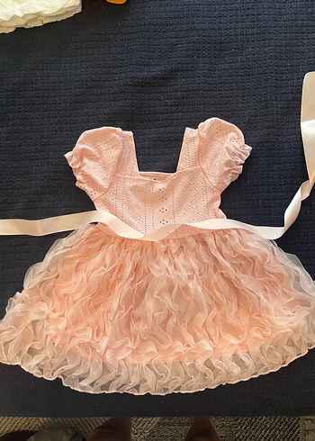 Pembe Fırfırlı Nakışlı Kız Elbisesi - Görsel 3