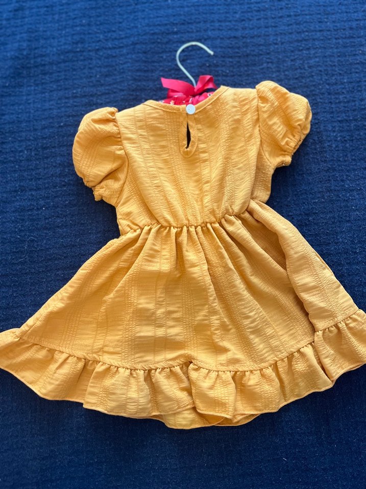 Hardal Kız Çocuk V Yakalı Fırfırlı Elbise - Görsel 2