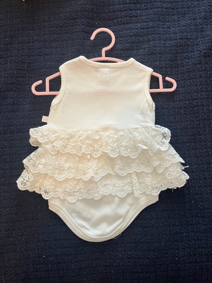 Beyaz Dantel İşlemeli Kız Çocuk Elbise - Görsel 2