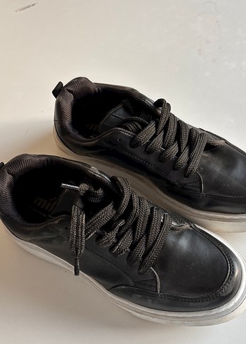 Siyah Deri Platform Topuklu Kadın Spor Ayakkabı - Görsel 2