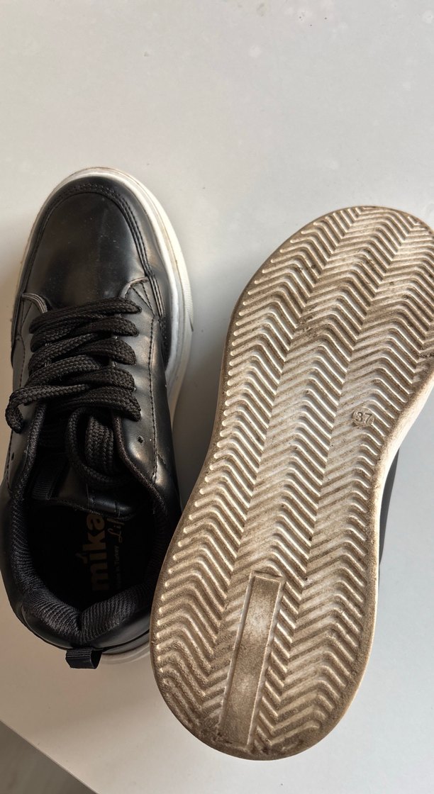 Siyah Deri Platform Topuklu Kadın Spor Ayakkabı - Görsel 4