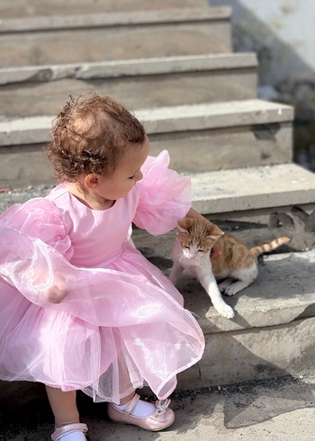 Pembe Fırfırlı Kız Çocuk Elbisesi - Görsel 4