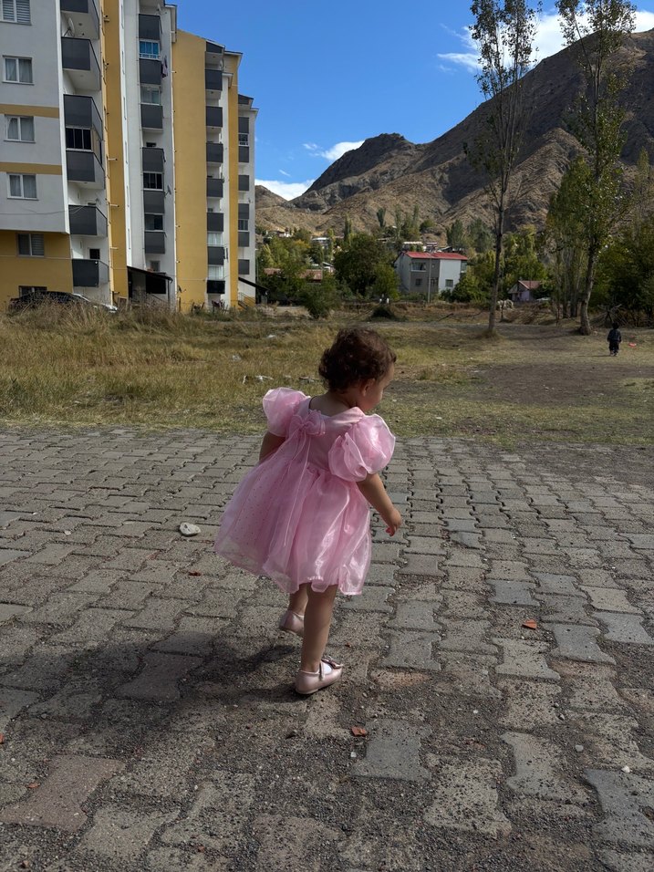 Pembe Fırfırlı Kız Çocuk Elbisesi - Görsel 3